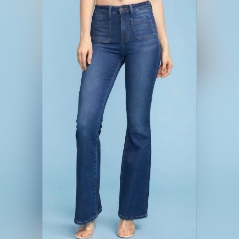 Judy Blue High Rise Dark Wash Patch Pocket Flare Denim Jeans Classic 11/30 NWT